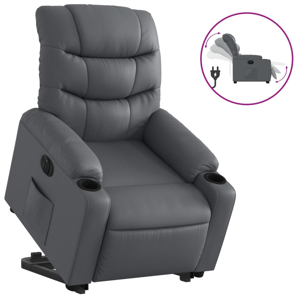 vidaXL Sillón reclinable elevable eléctrico de cuero sintético gris