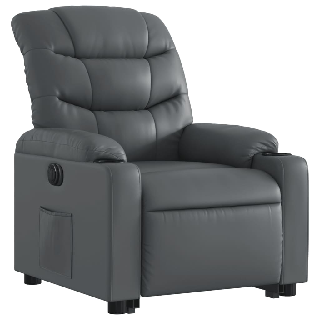 vidaXL Sillón reclinable elevable eléctrico de cuero sintético gris