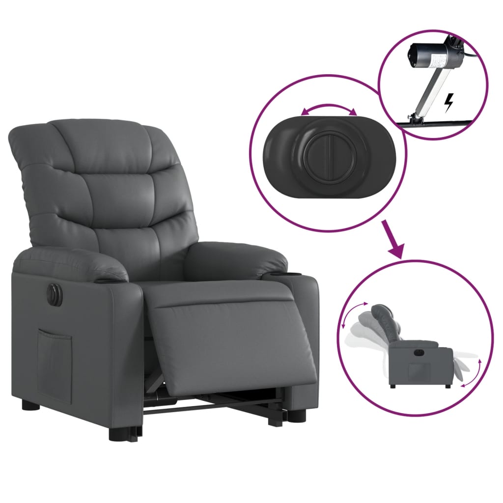 vidaXL Sillón reclinable elevable eléctrico de cuero sintético gris