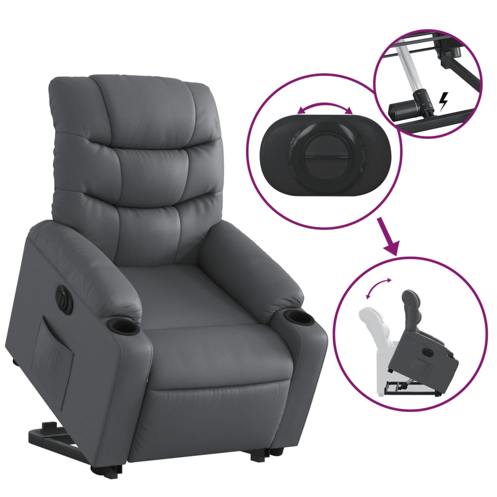 vidaXL Sillón reclinable elevable eléctrico de cuero sintético gris