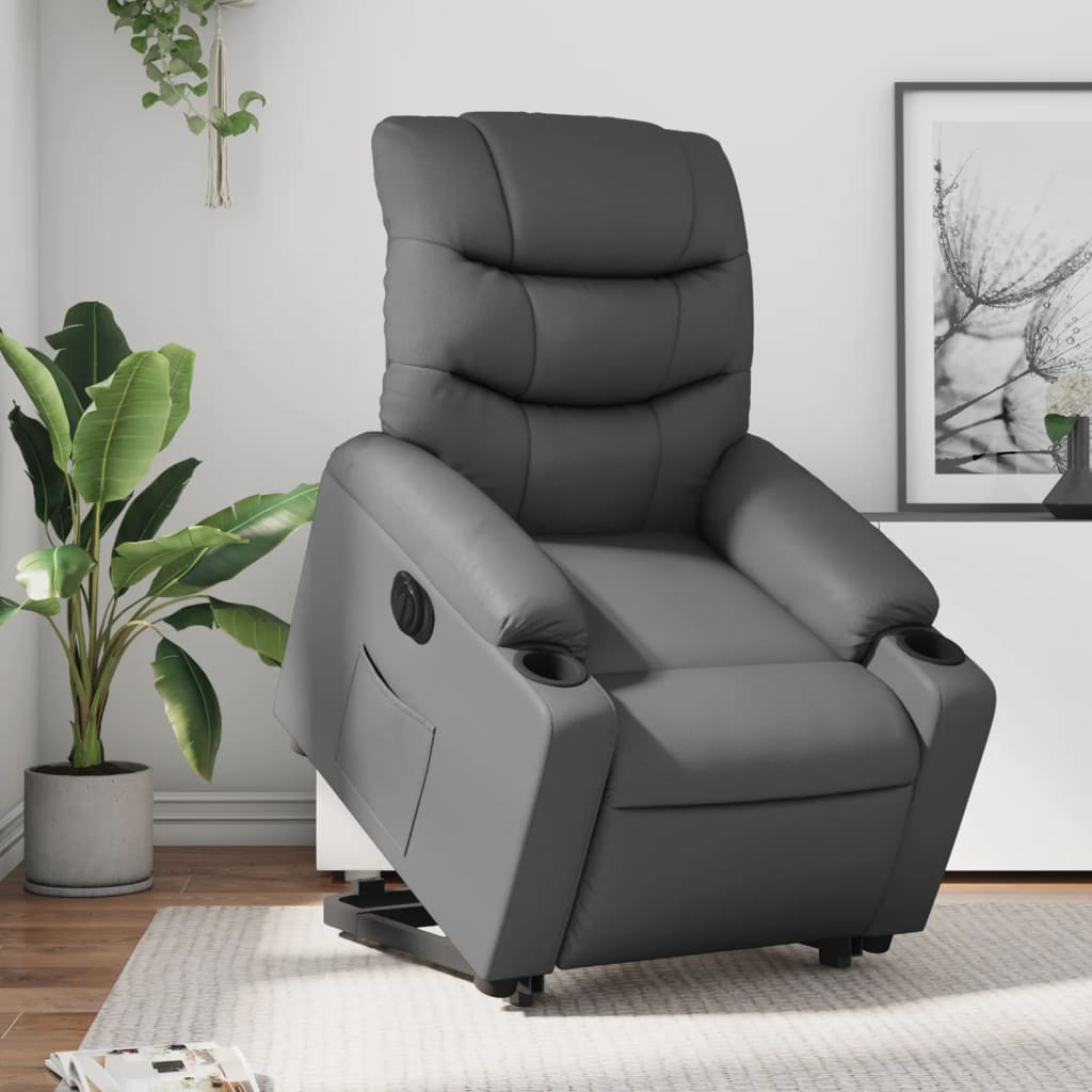 vidaXL Sillón reclinable elevable eléctrico de cuero sintético gris