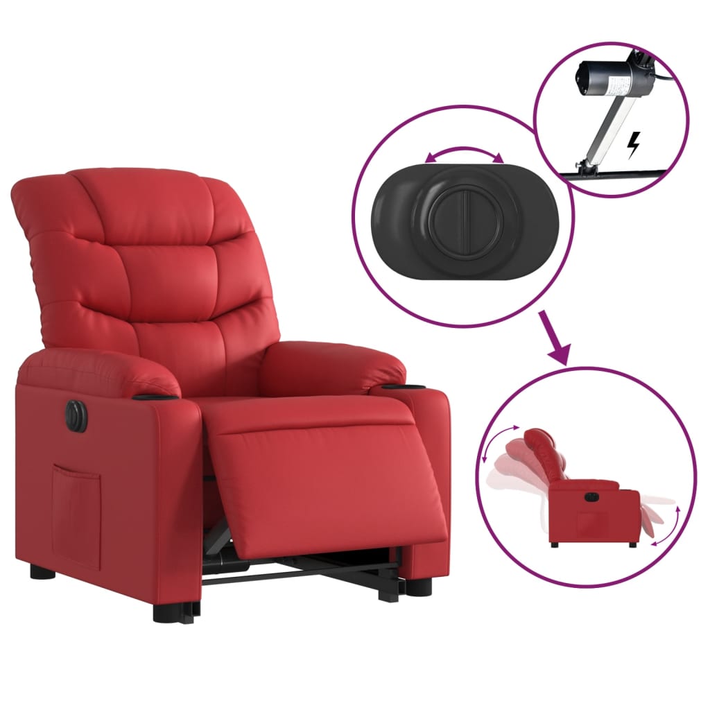 vidaXL Sillón elevable eléctrico cuero artificial rojo