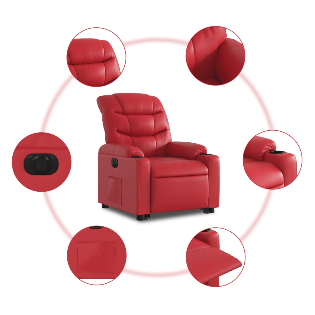 vidaXL Sillón elevable eléctrico cuero artificial rojo