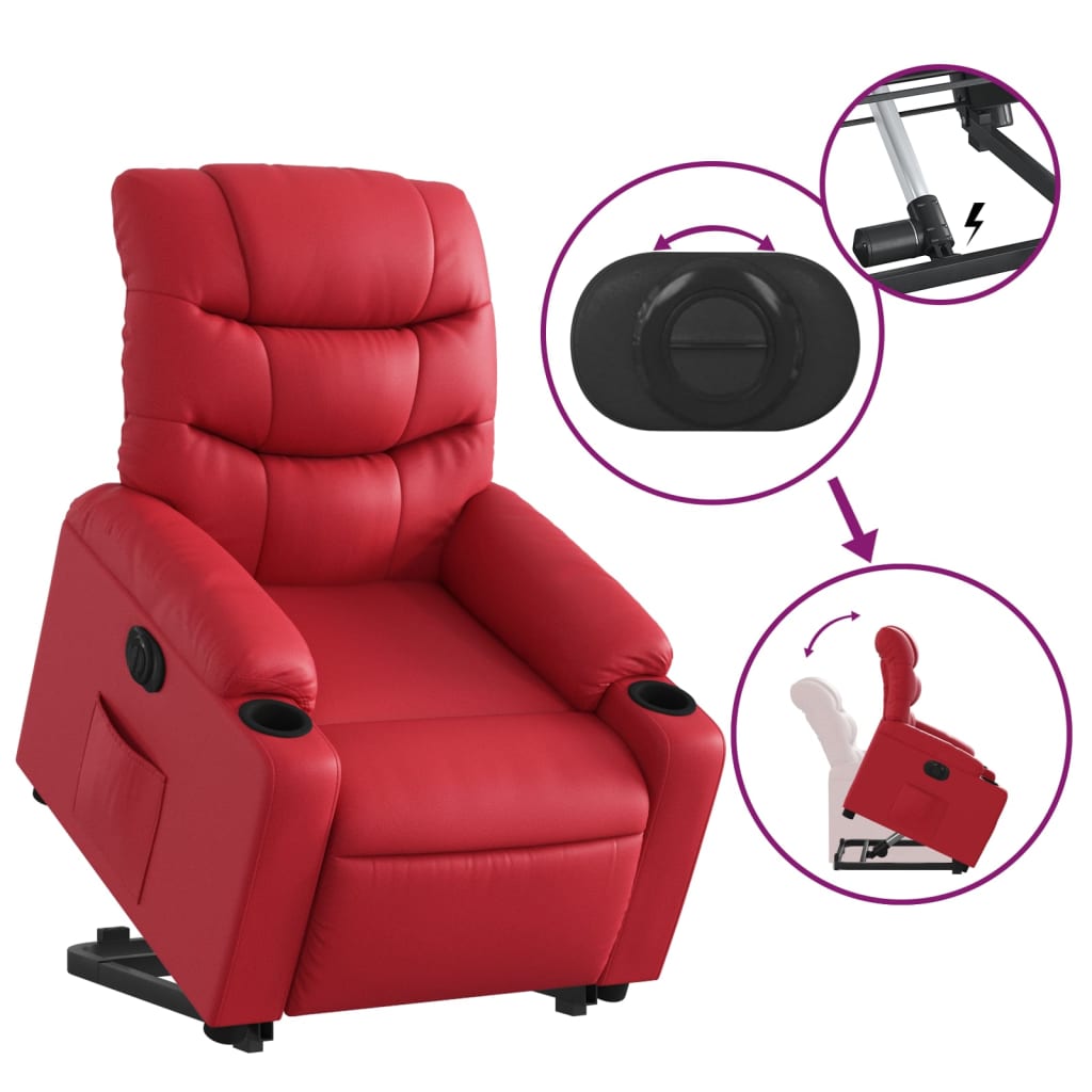 vidaXL Sillón elevable eléctrico cuero artificial rojo