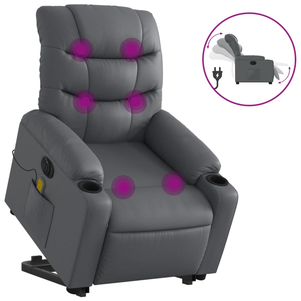 vidaXL Sillón de masaje elevable eléctrico cuero sintético gris