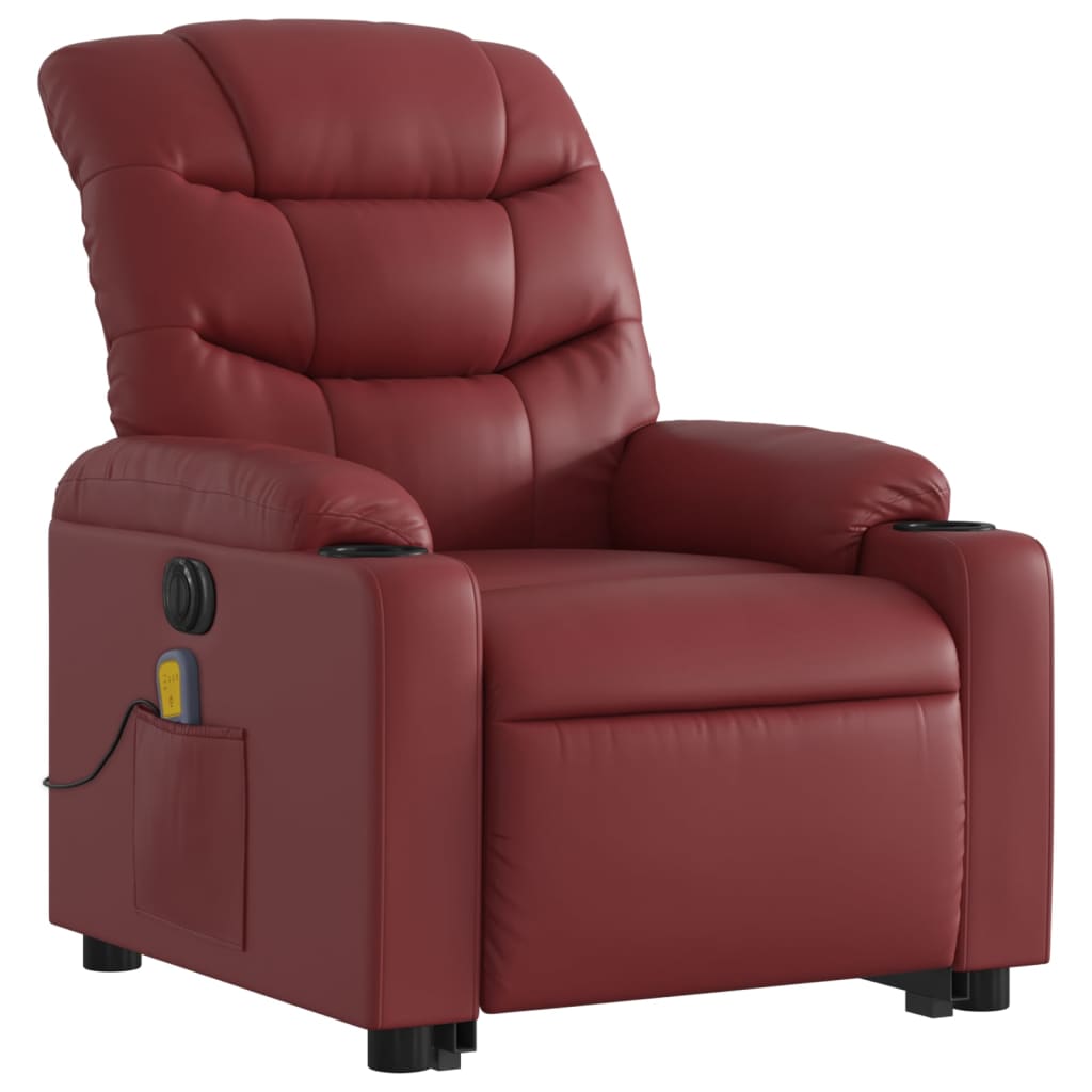 vidaXL Sillón de masaje elevable eléctrico cuero artificial rojo tinto