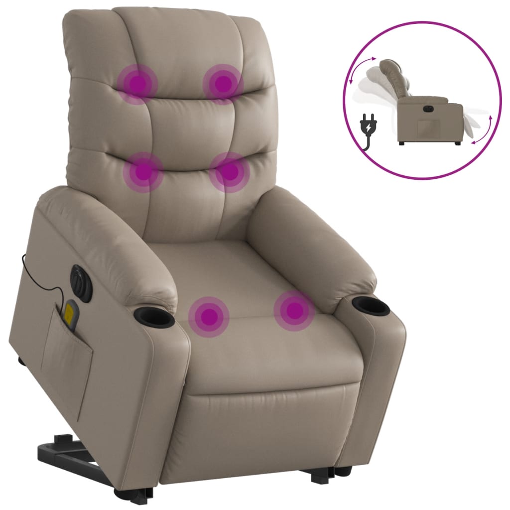 vidaXL Sillón reclinable de masaje eléctrico cuero sintético capuchino