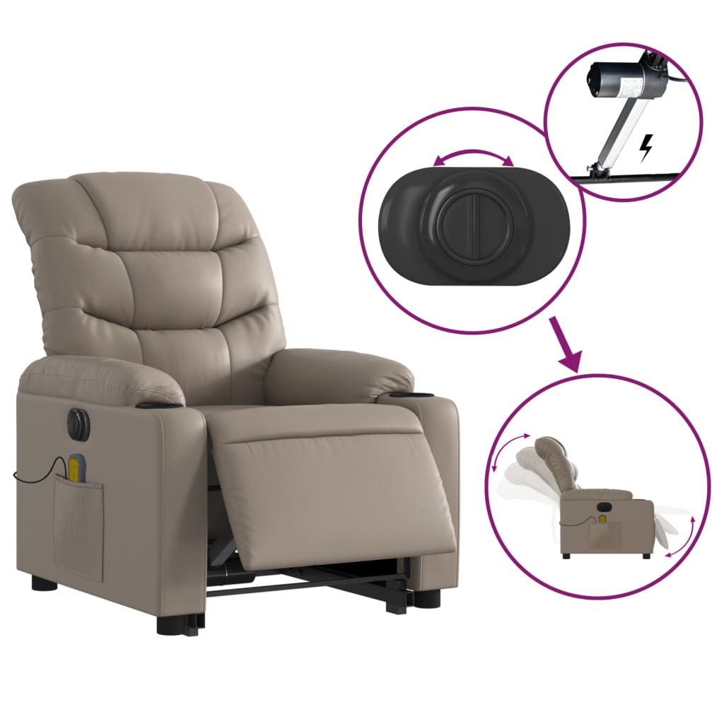 vidaXL Sillón reclinable de masaje eléctrico cuero sintético capuchino