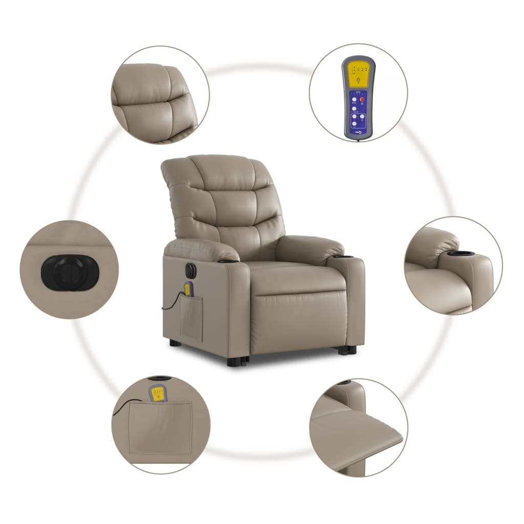 vidaXL Sillón reclinable de masaje eléctrico cuero sintético capuchino