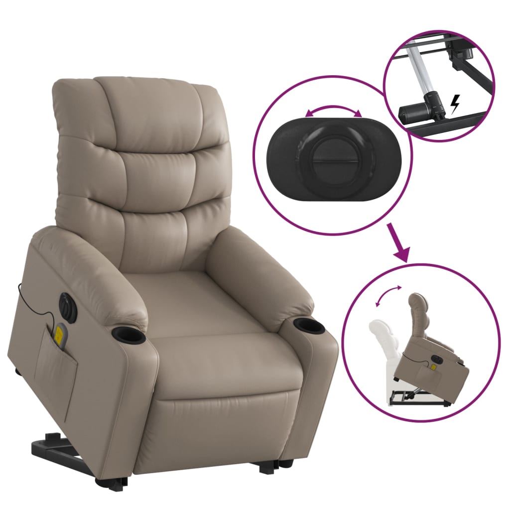 vidaXL Sillón reclinable de masaje eléctrico cuero sintético capuchino