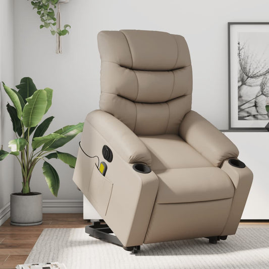 vidaXL Sillón reclinable de masaje eléctrico cuero sintético capuchino