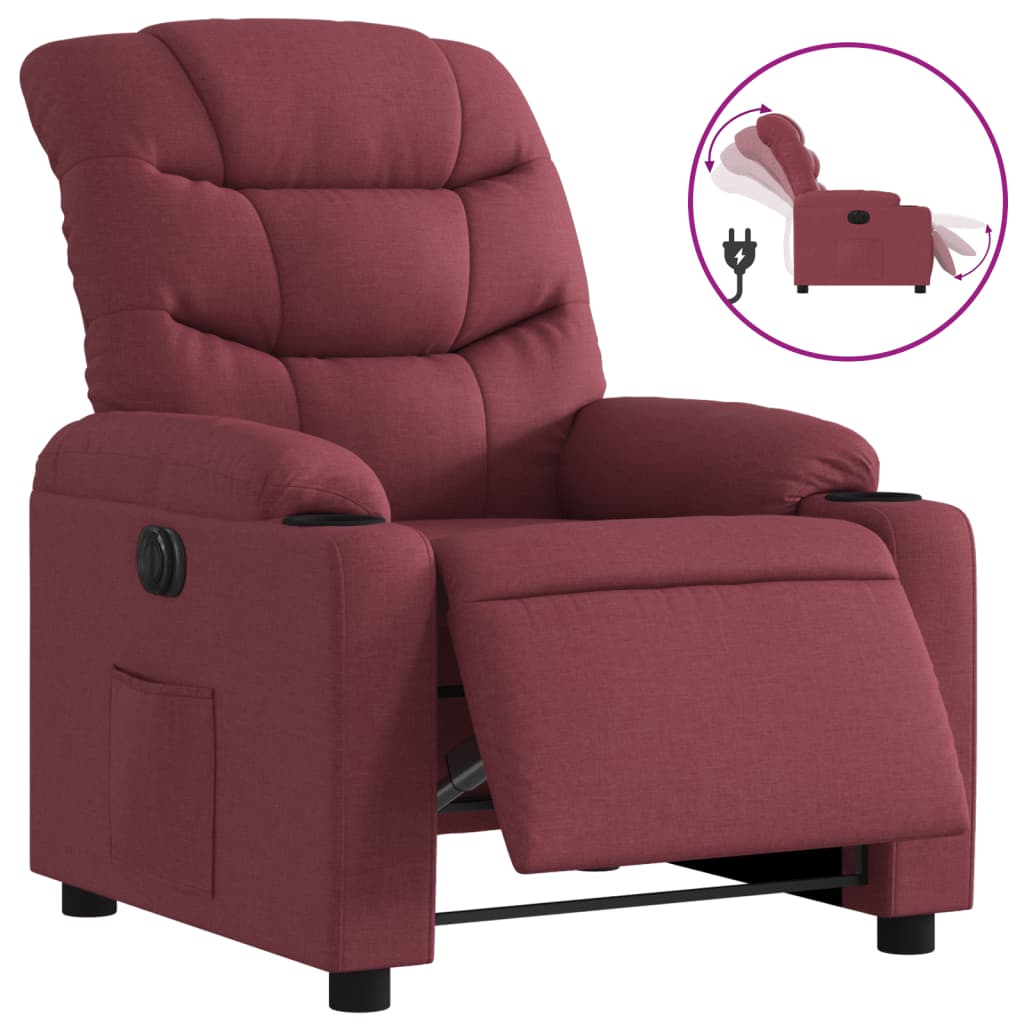 vidaXL Sillón reclinable eléctrico tela rojo tinto