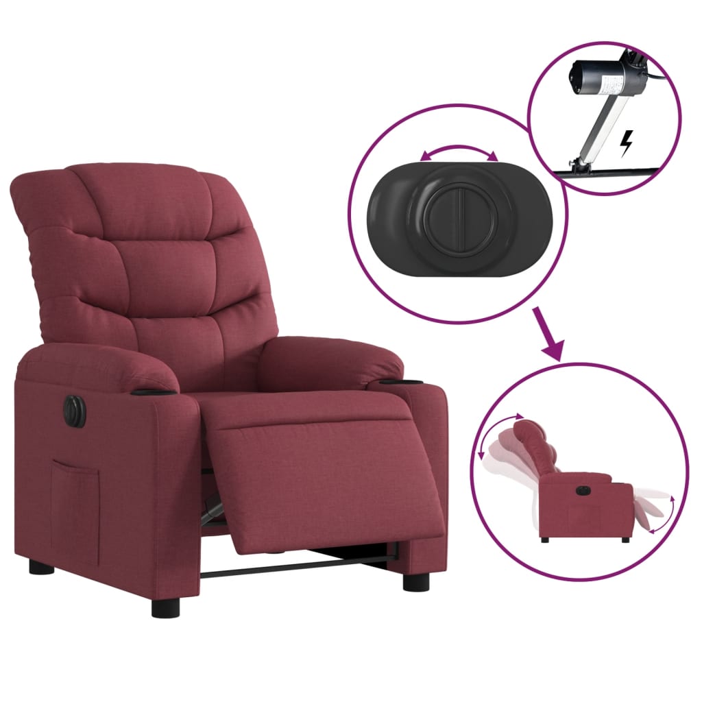 vidaXL Sillón reclinable eléctrico tela rojo tinto