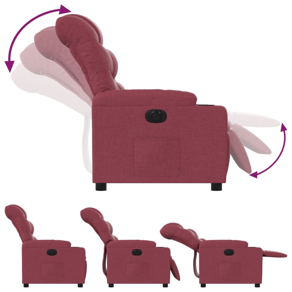 vidaXL Sillón reclinable eléctrico tela rojo tinto