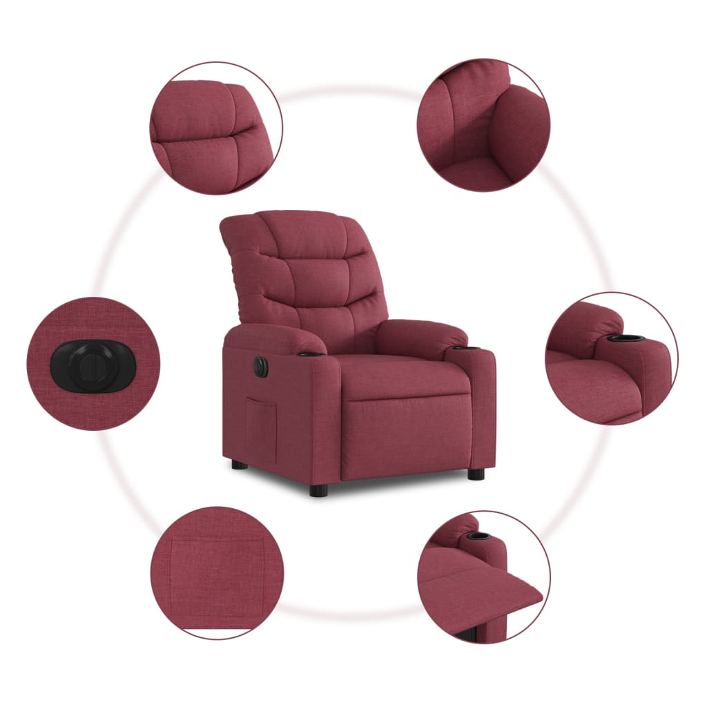 vidaXL Sillón reclinable eléctrico tela rojo tinto