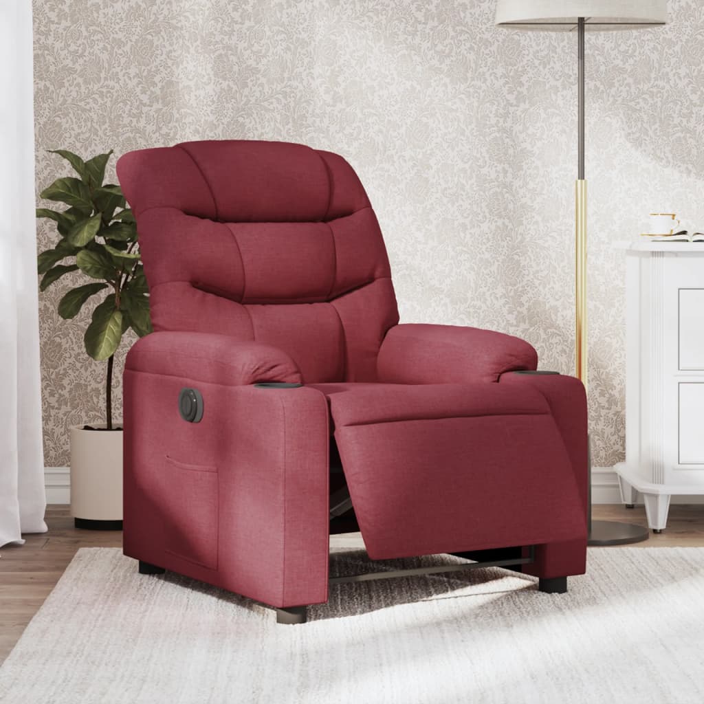 vidaXL Sillón reclinable eléctrico tela rojo tinto