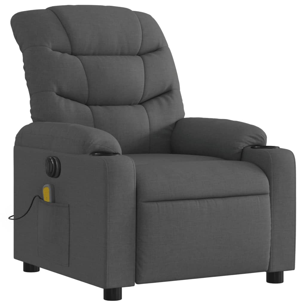 vidaXL Sillón reclinable de masaje eléctrico tela gris oscuro