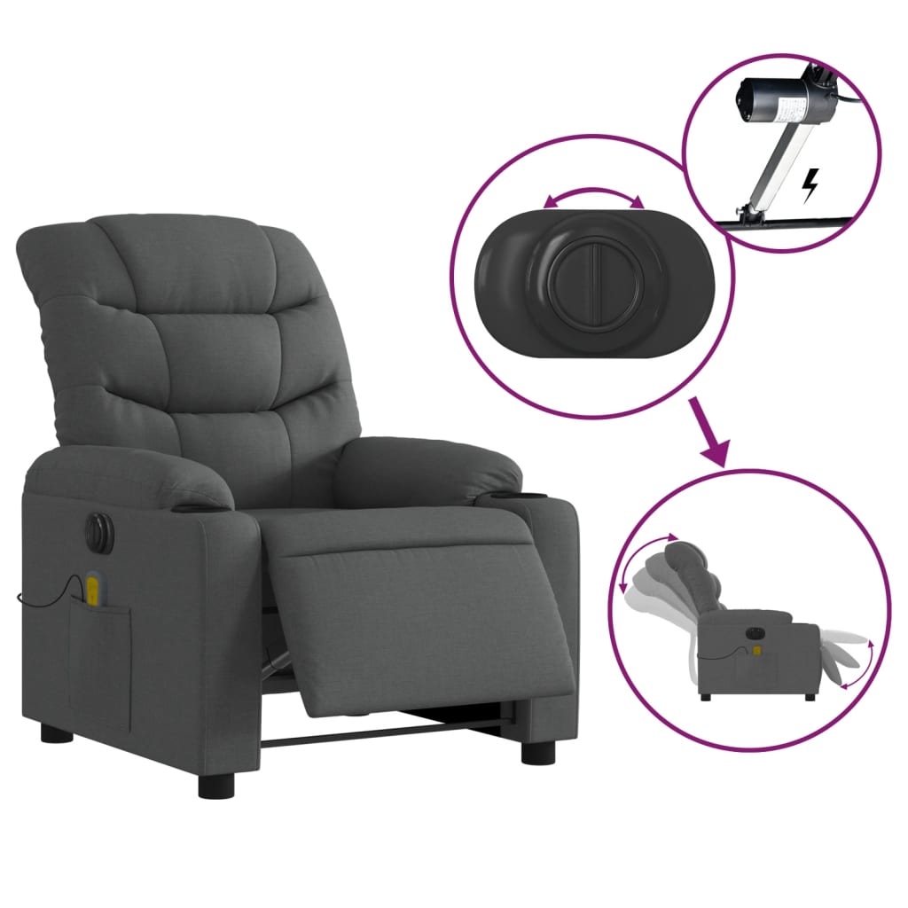 vidaXL Sillón reclinable de masaje eléctrico tela gris oscuro