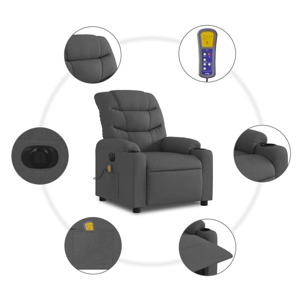 vidaXL Sillón reclinable de masaje eléctrico tela gris oscuro