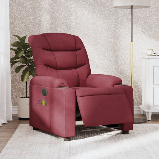 vidaXL Sillón de masaje reclinable eléctrico tela rojo tinto