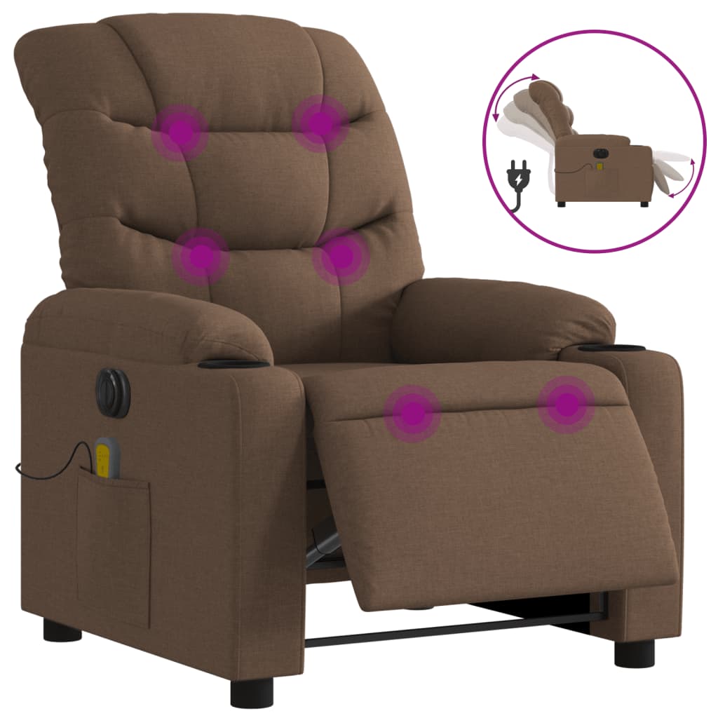 vidaXL Sillón reclinable de masaje eléctrico tela marrón