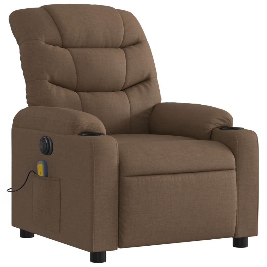 vidaXL Sillón reclinable de masaje eléctrico tela marrón