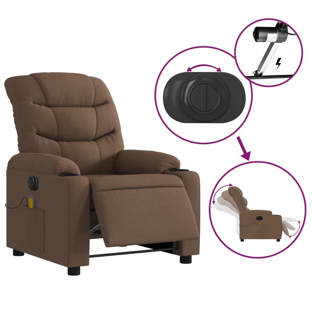 vidaXL Sillón reclinable de masaje eléctrico tela marrón