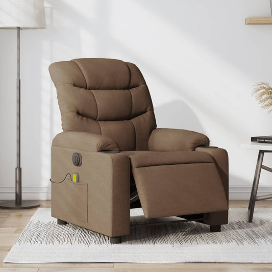 vidaXL Sillón reclinable de masaje eléctrico tela marrón