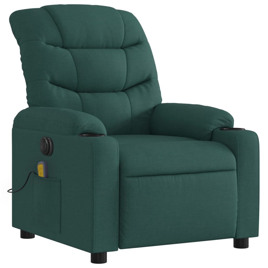 vidaXL Sillón reclinable de masaje eléctrico tela verde oscuro