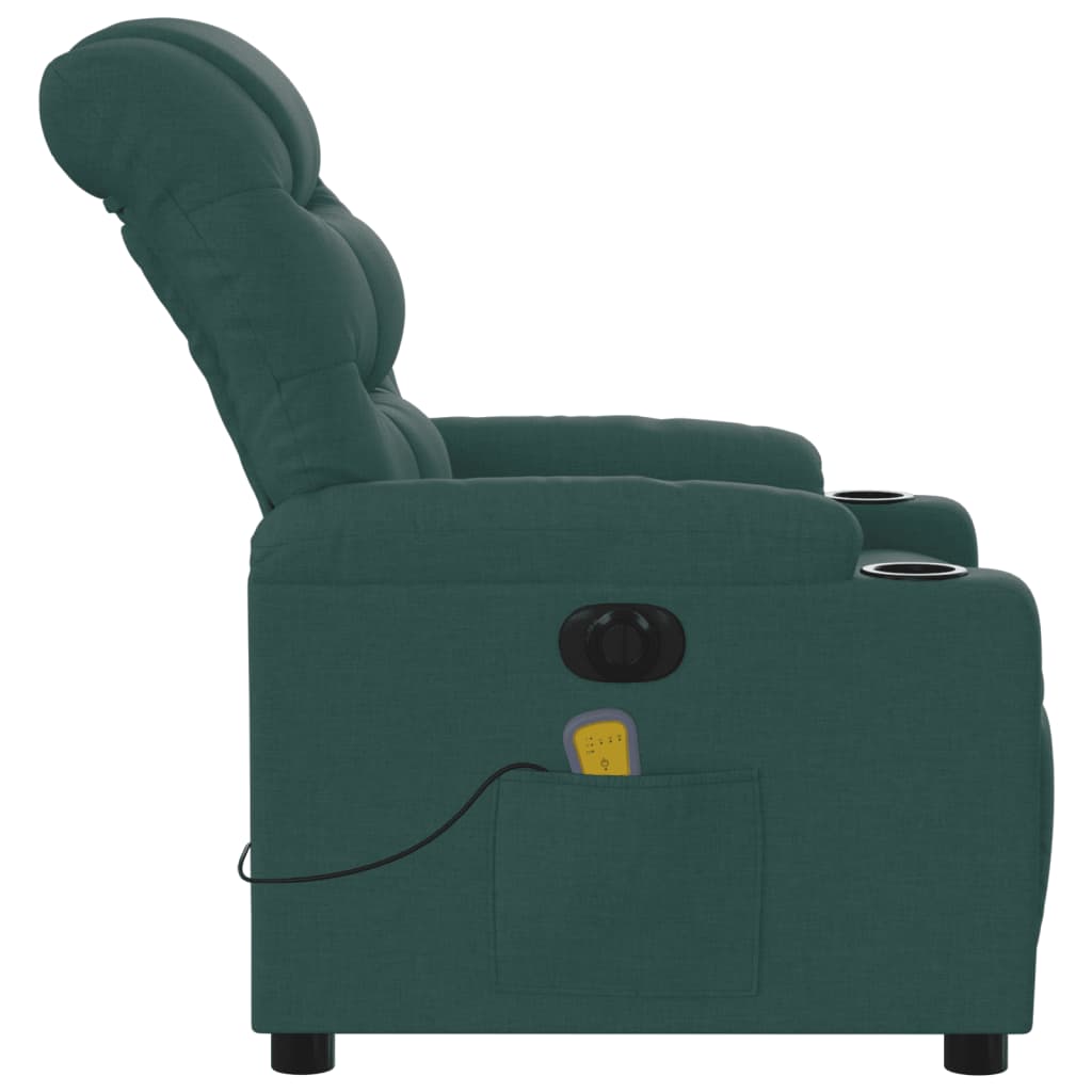 vidaXL Sillón reclinable de masaje eléctrico tela verde oscuro