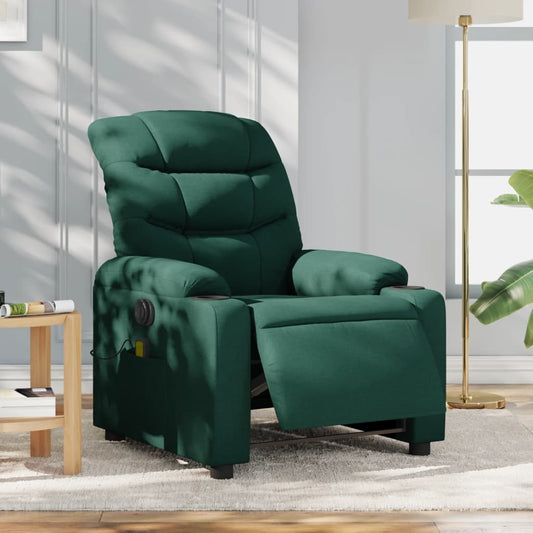 vidaXL Sillón reclinable de masaje eléctrico tela verde oscuro