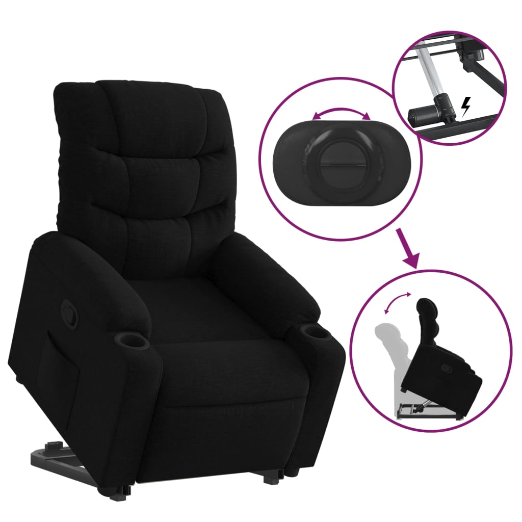 vidaXL Sillón reclinable elevable tela negro