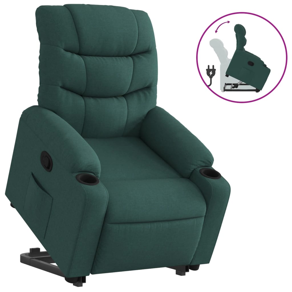 vidaXL Sillón reclinable elevable tela verde oscuro