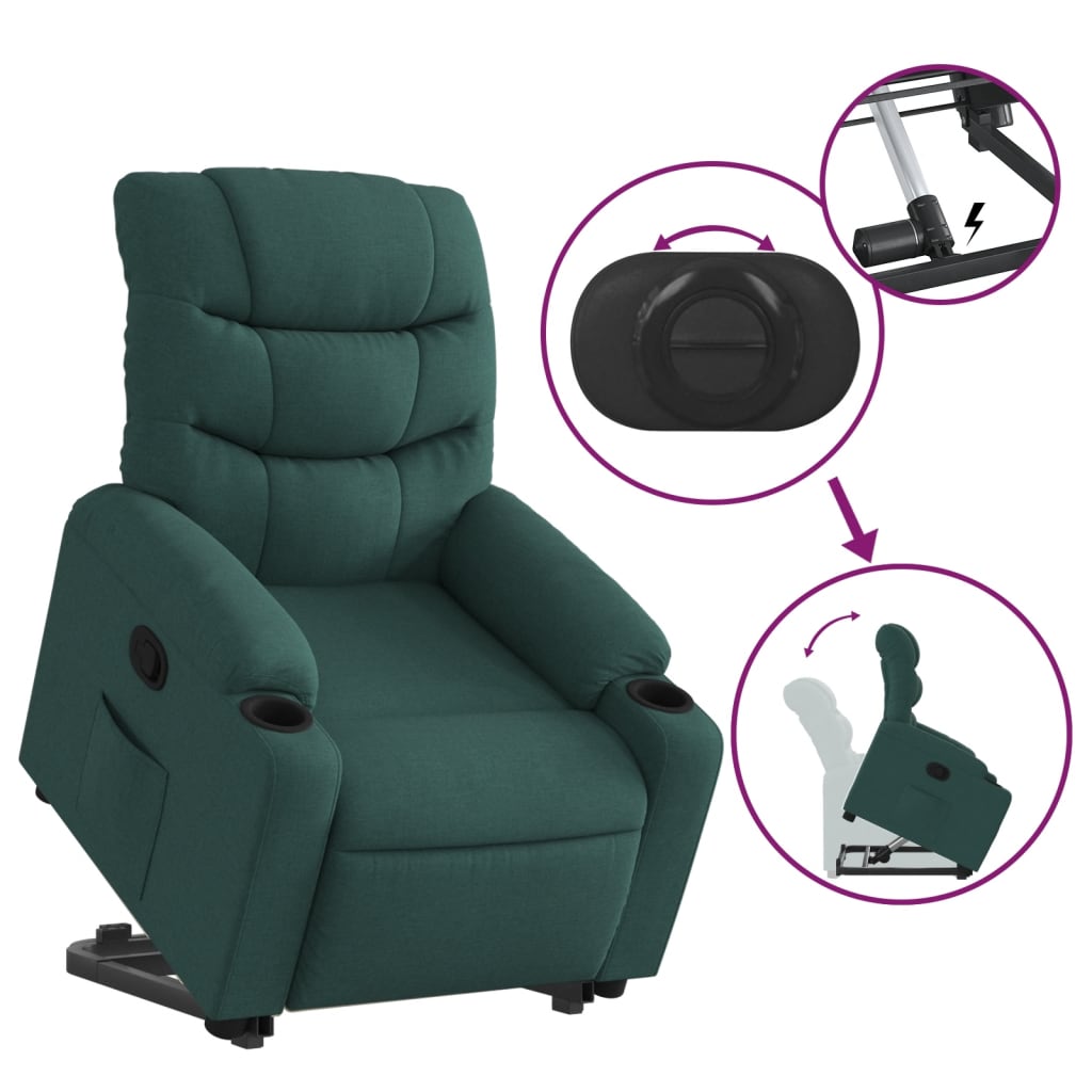 vidaXL Sillón reclinable elevable tela verde oscuro