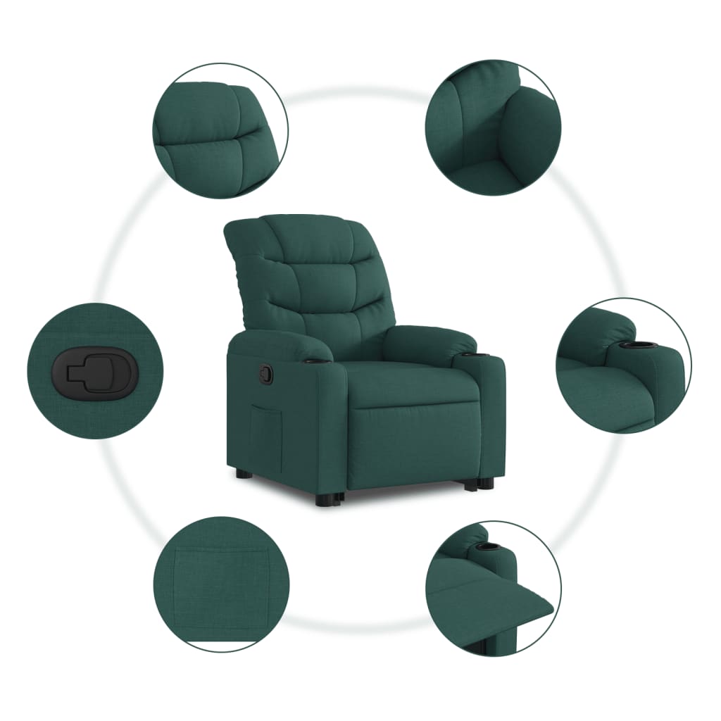 vidaXL Sillón reclinable elevable tela verde oscuro