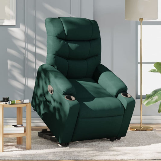 vidaXL Sillón reclinable elevable tela verde oscuro