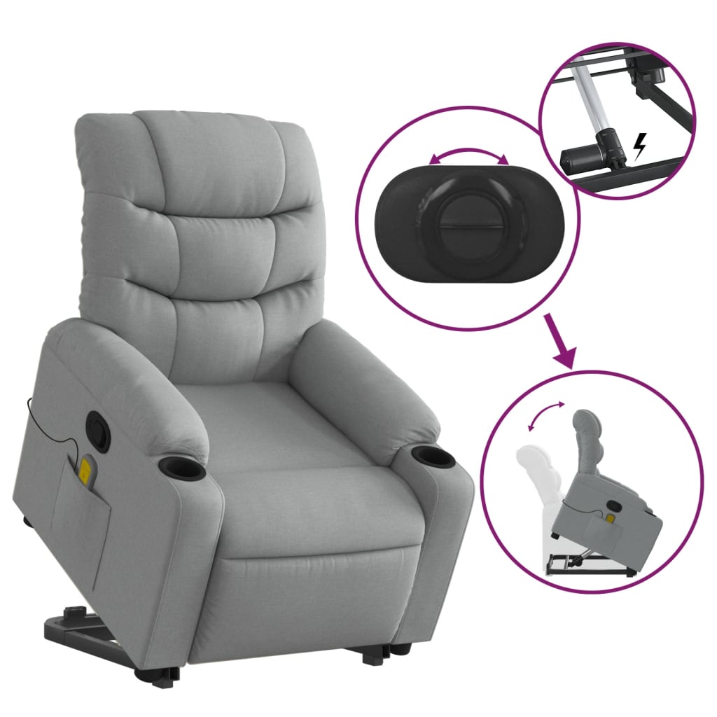 vidaXL Sillón de masaje reclinable de pie de tela gris claro