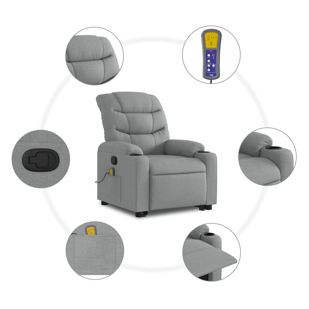 vidaXL Sillón de masaje reclinable de pie de tela gris claro