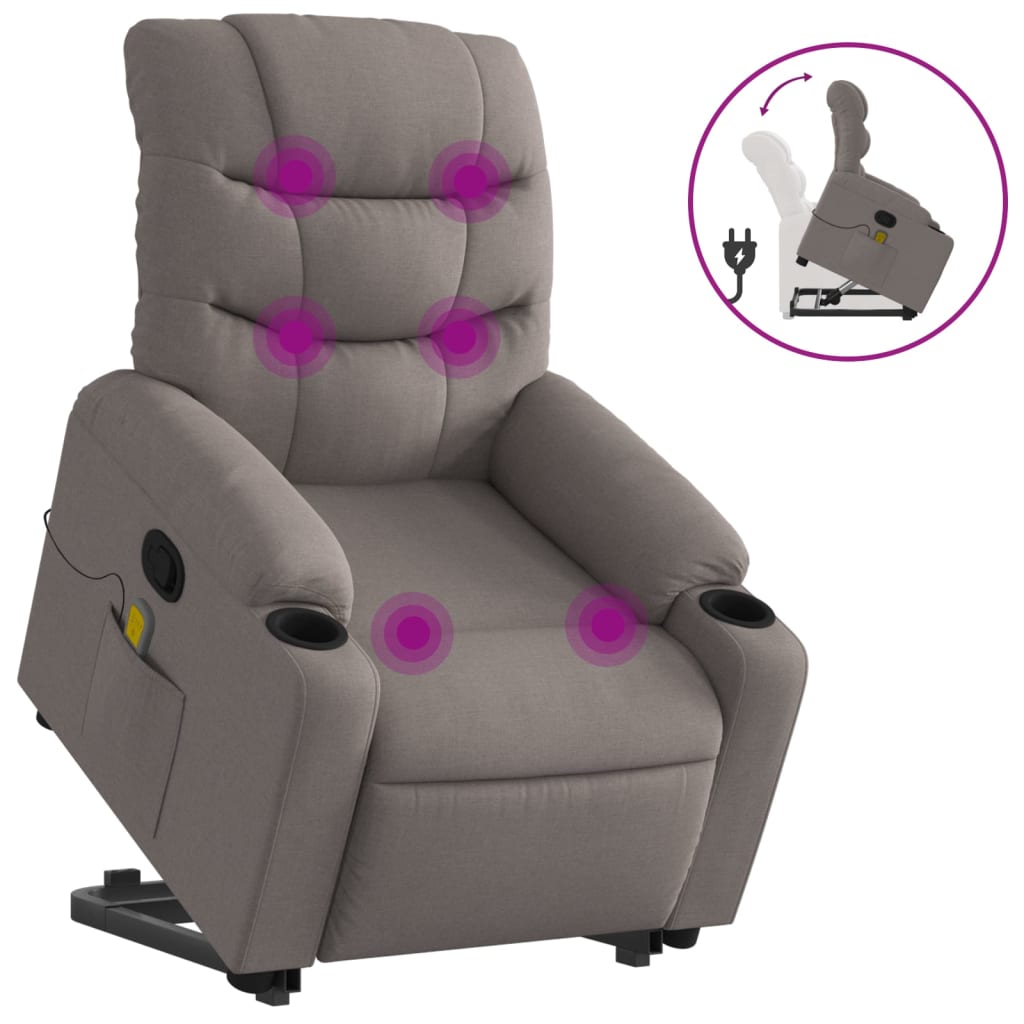 vidaXL Sillón reclinable de masaje elevable tela gris taupé