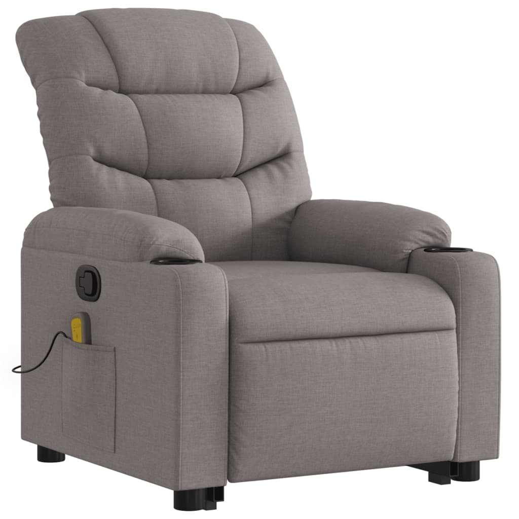 vidaXL Sillón reclinable de masaje elevable tela gris taupé