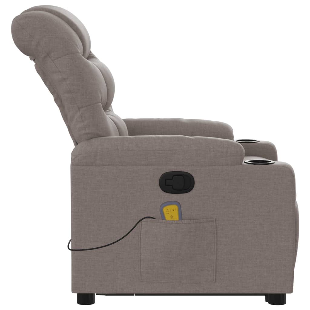 vidaXL Sillón reclinable de masaje elevable tela gris taupé