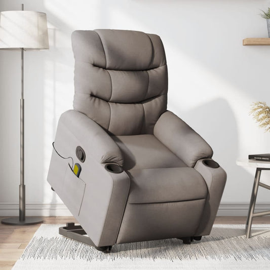 vidaXL Sillón reclinable de masaje elevable tela gris taupé