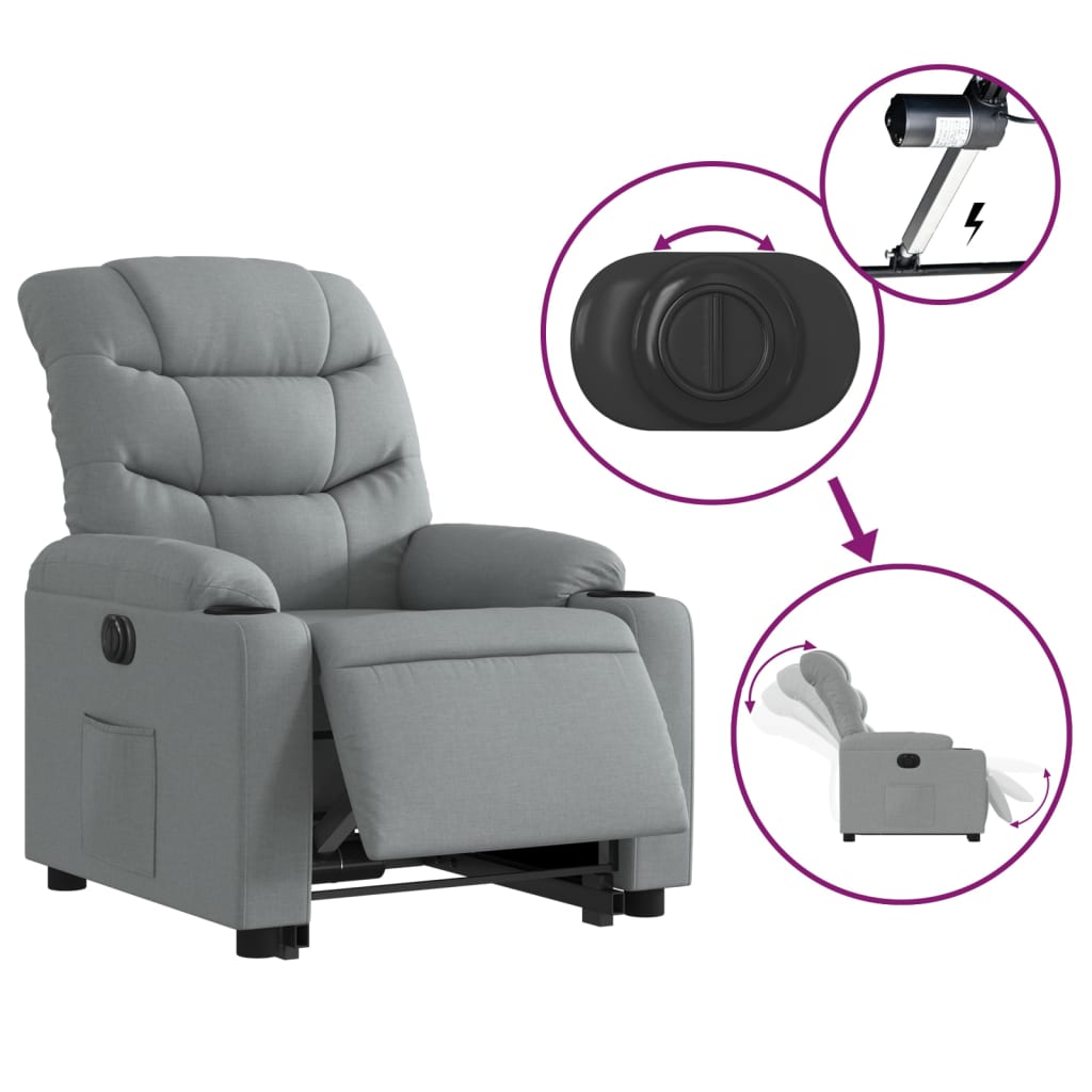 vidaXL Sillón eléctrico reclinable elevable de tela gris claro