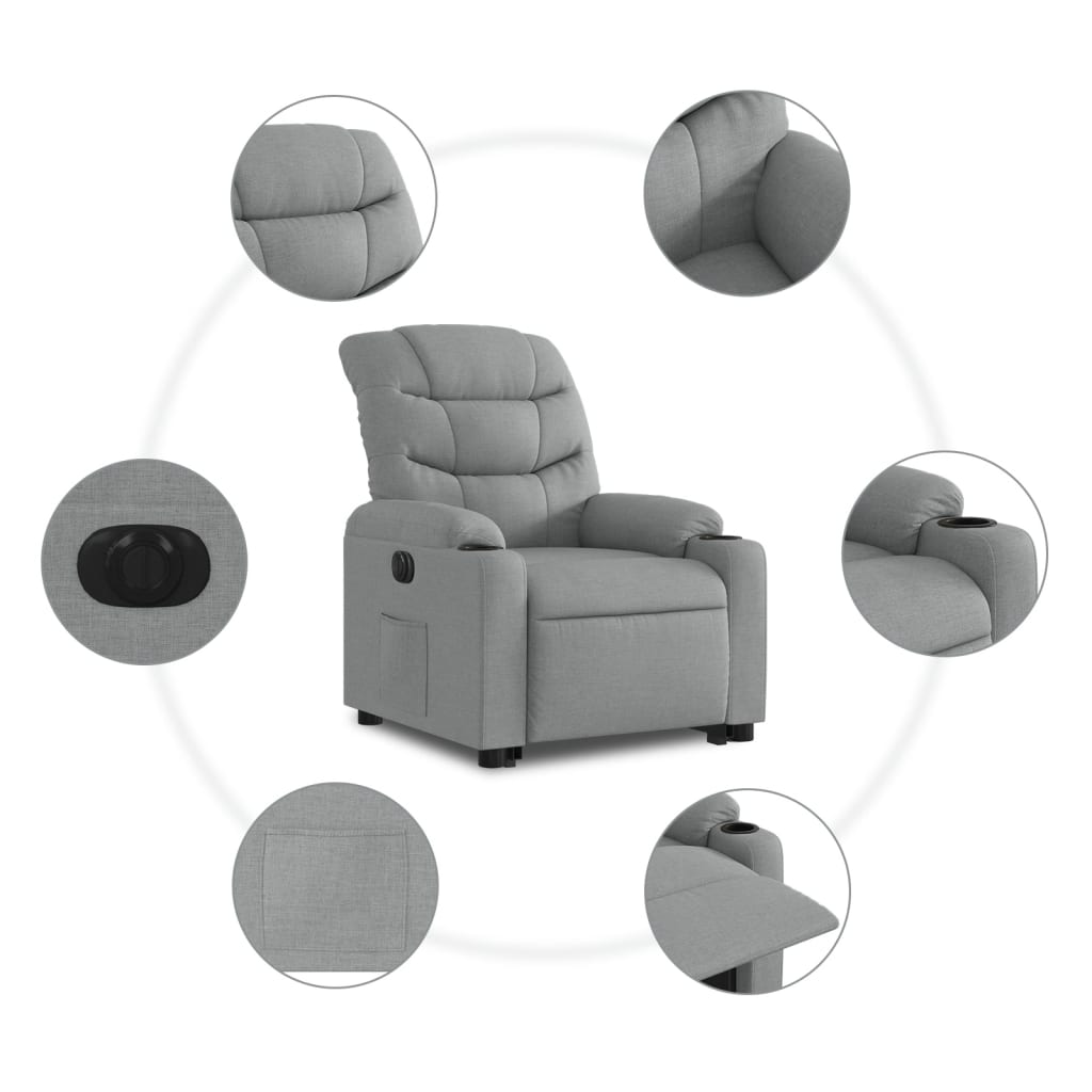 vidaXL Sillón eléctrico reclinable elevable de tela gris claro