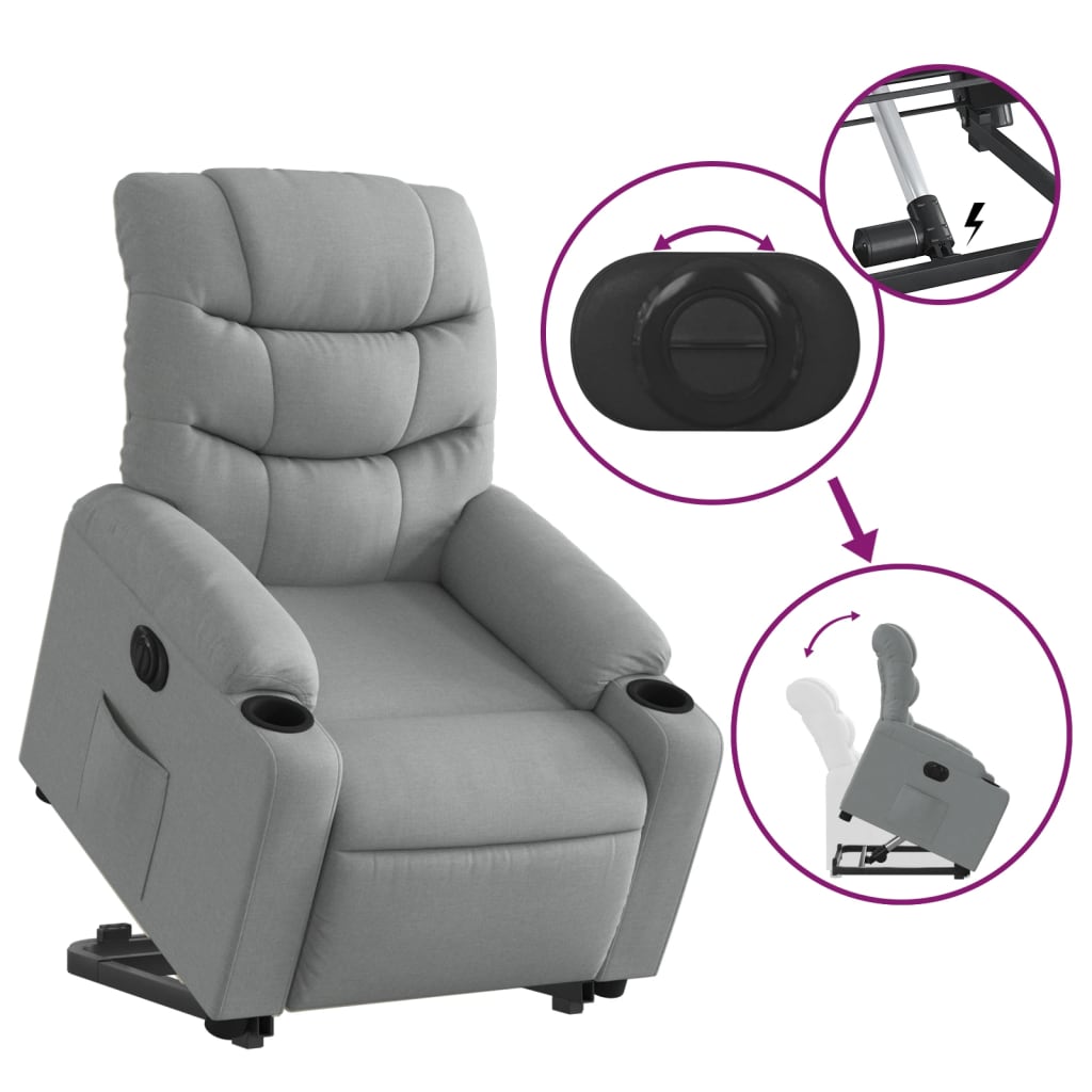 vidaXL Sillón eléctrico reclinable elevable de tela gris claro