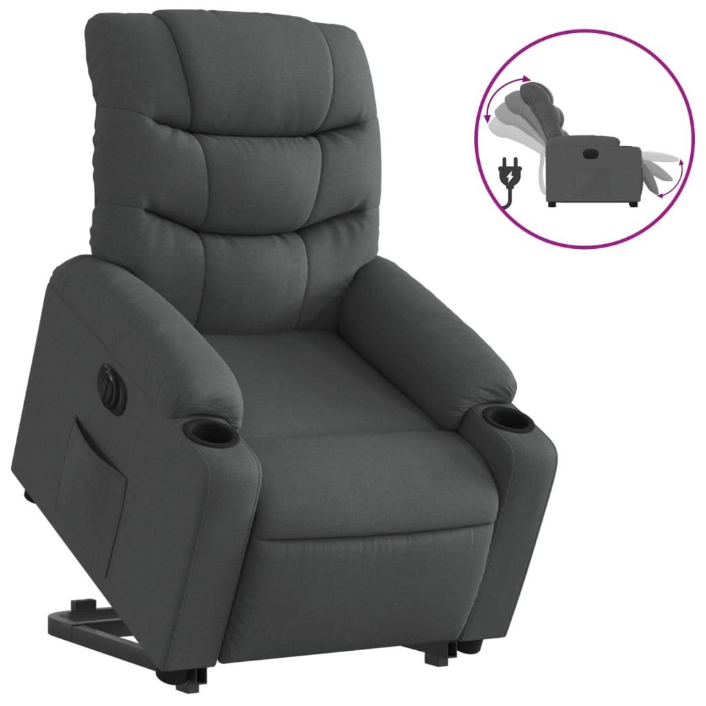 vidaXL Sillón eléctrico reclinable elevable de tela gris oscuro