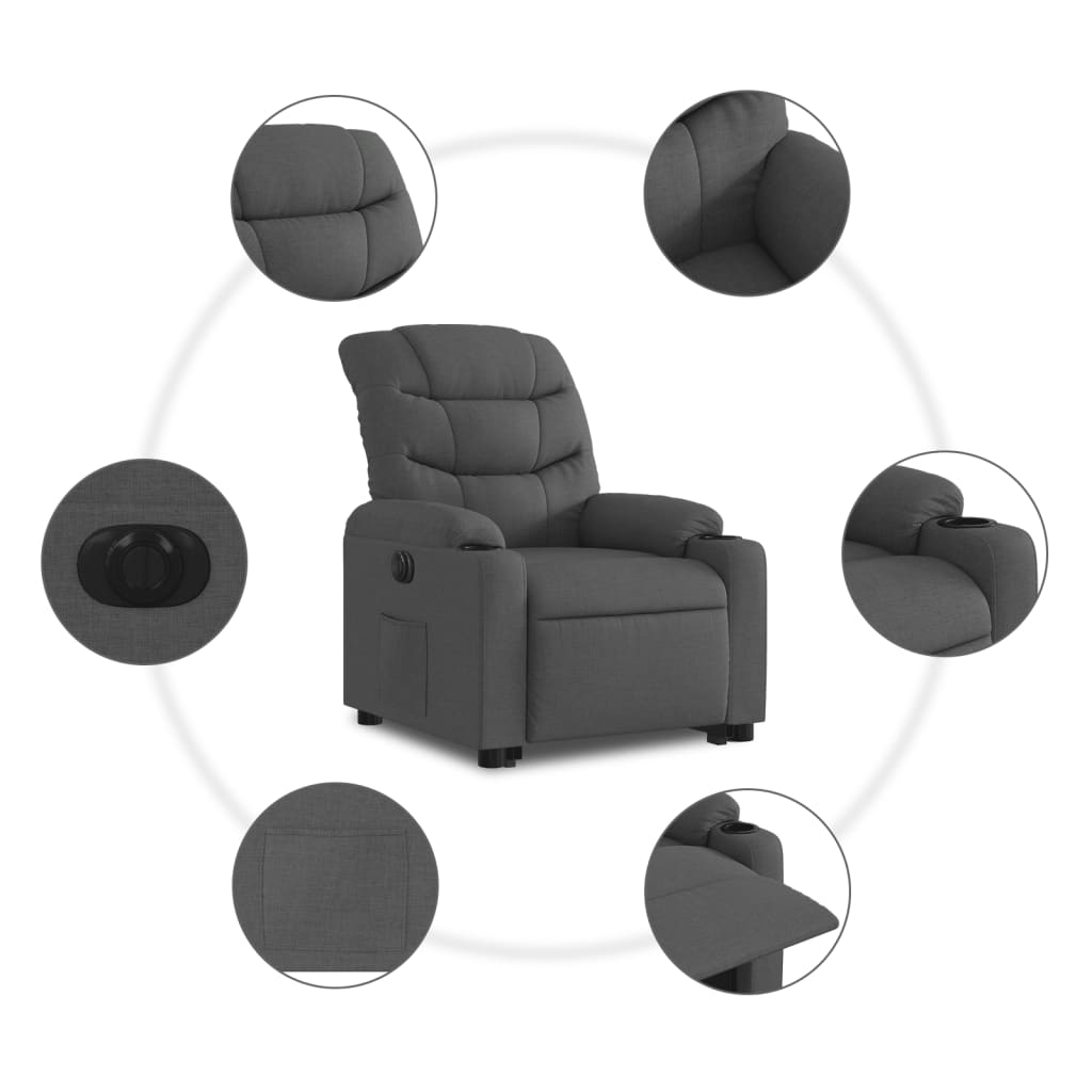 vidaXL Sillón eléctrico reclinable elevable de tela gris oscuro