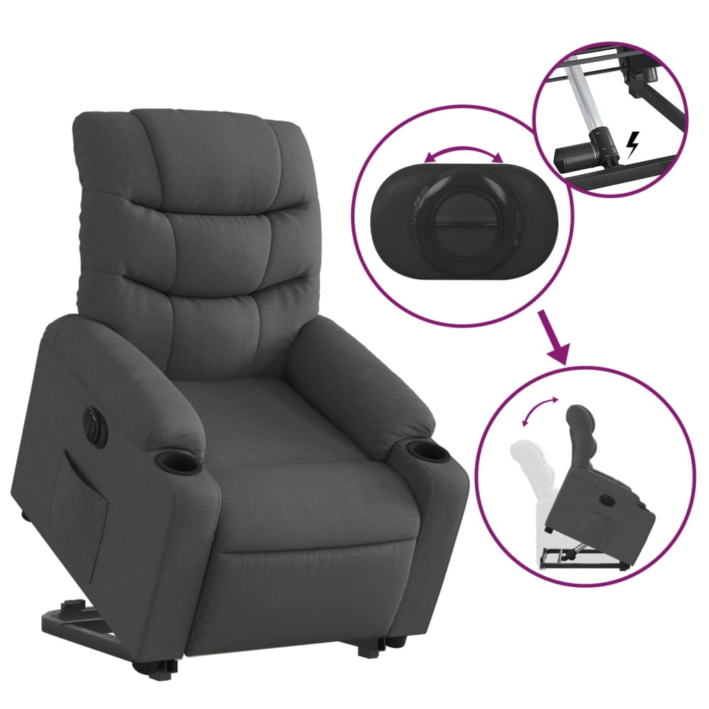 vidaXL Sillón eléctrico reclinable elevable de tela gris oscuro