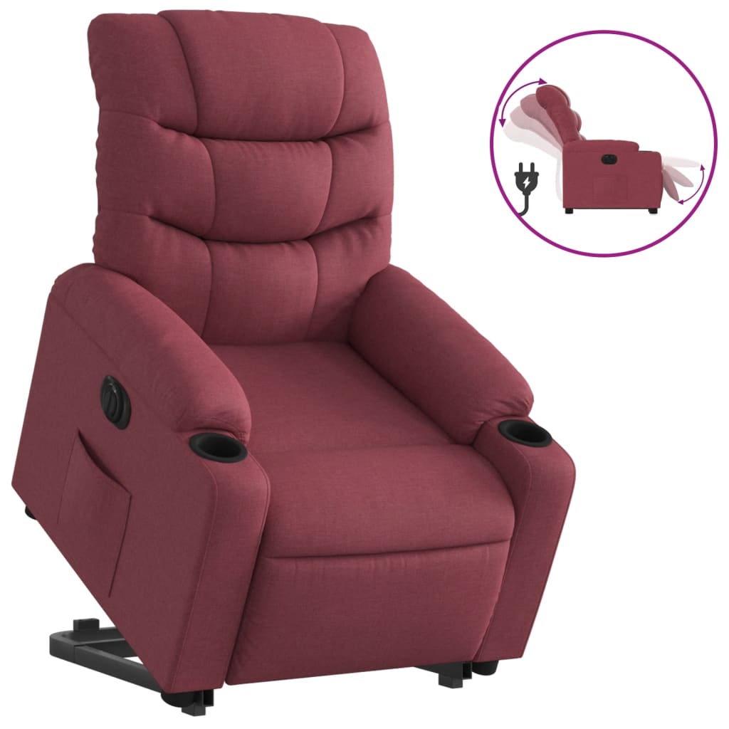 vidaXL Sillón eléctrico reclinable elevable de tela rojo tinto