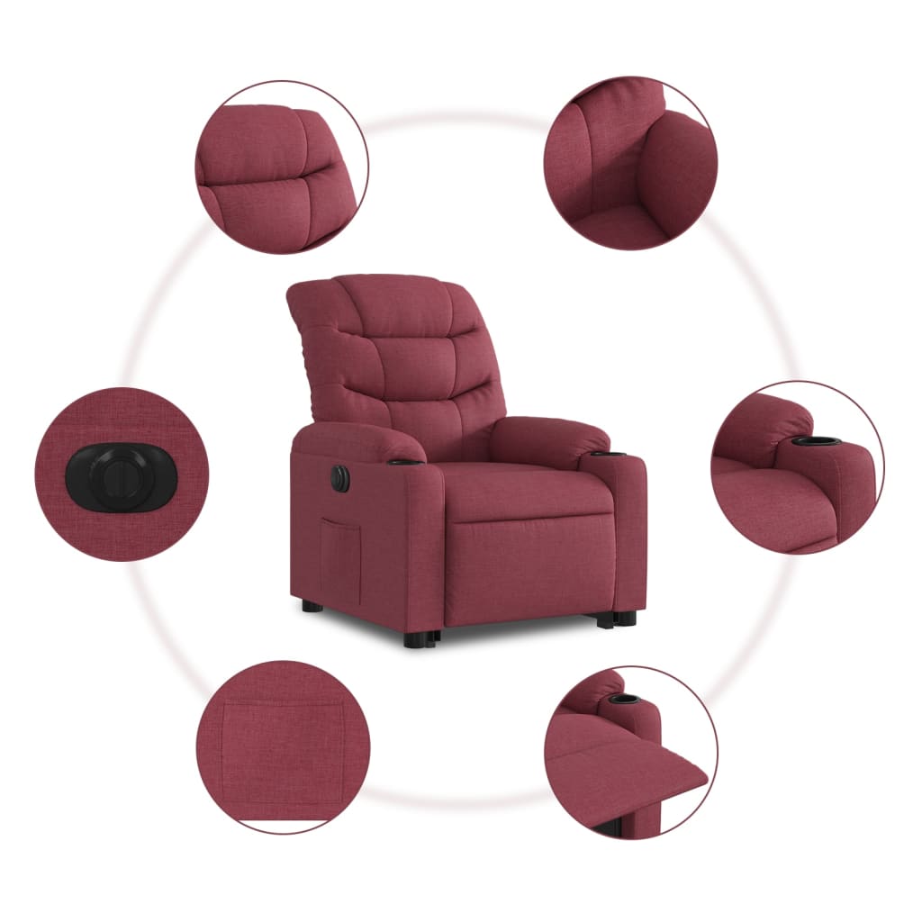 vidaXL Sillón eléctrico reclinable elevable de tela rojo tinto